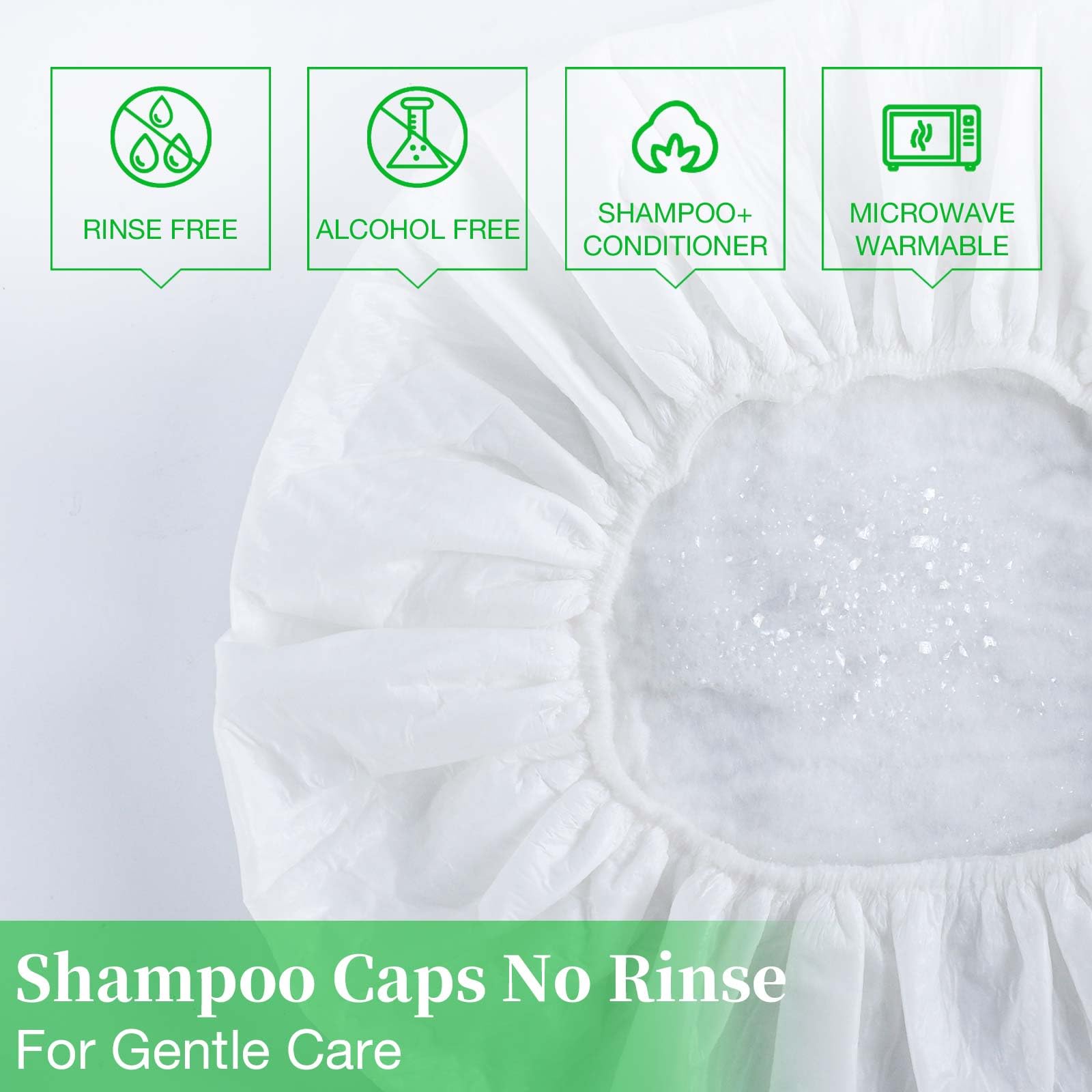 MED shampoo cap waterless hair wash in use for quick refreshment.