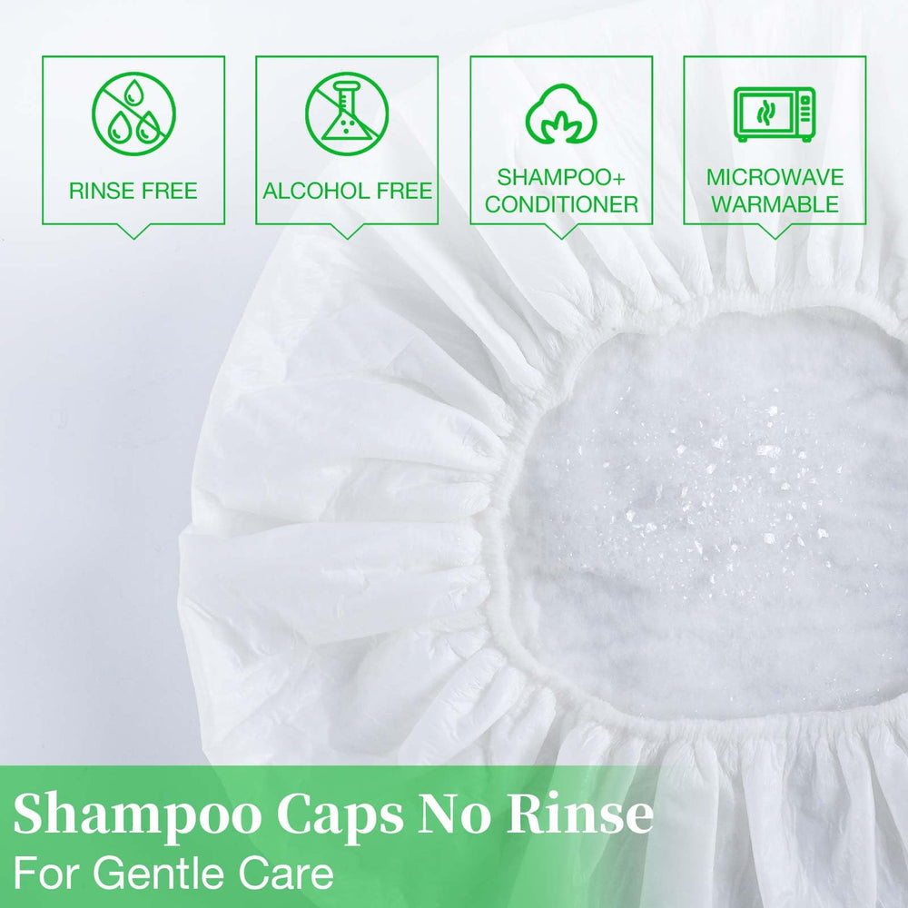 MED shampoo cap waterless hair wash in use for quick refreshment.