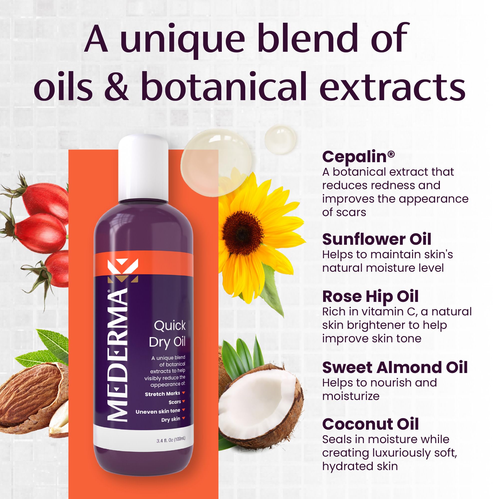 Mederma Aceite de coco, sella la humedad de la piel.