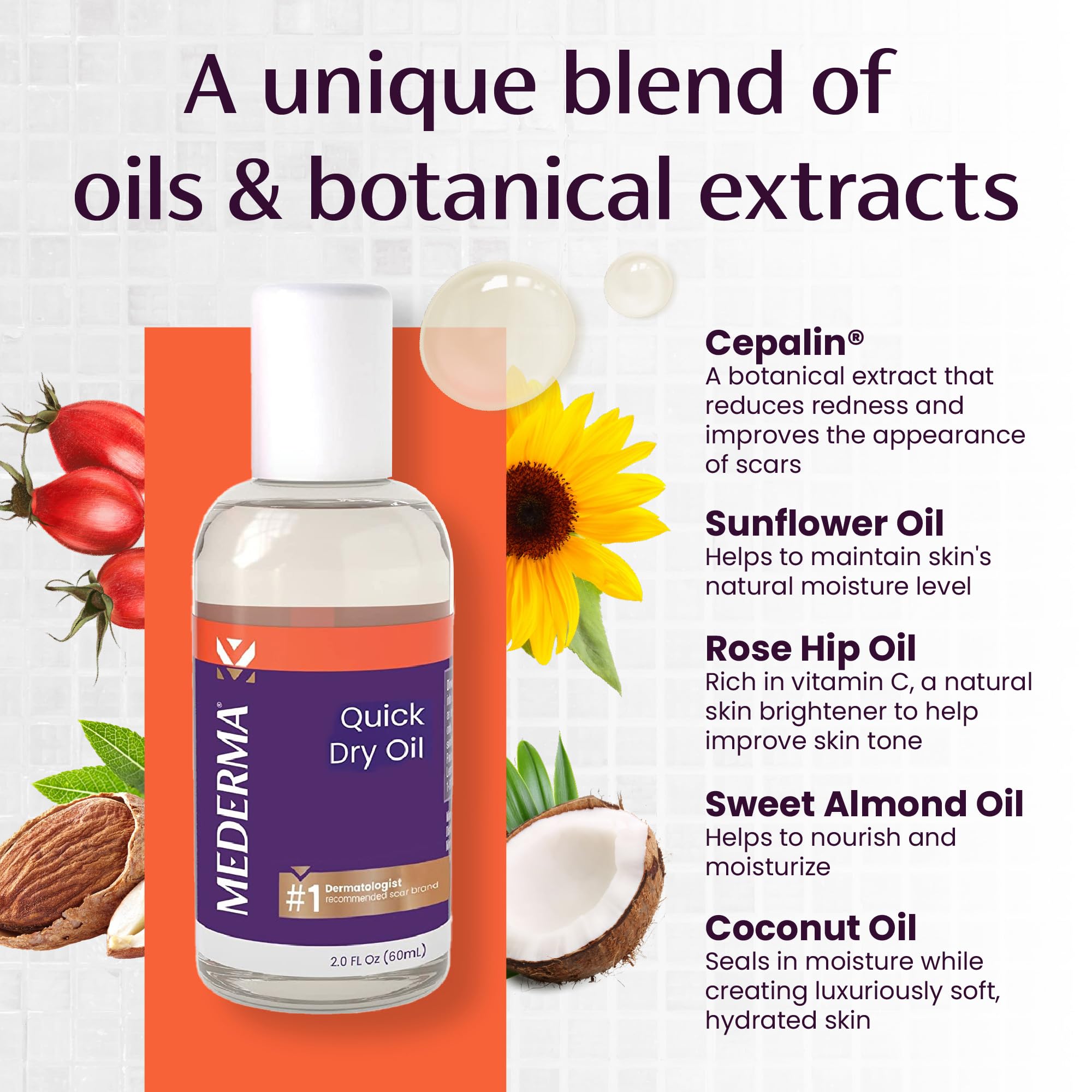 Mederma Quick Dry Oil packaging with 60ml bottle