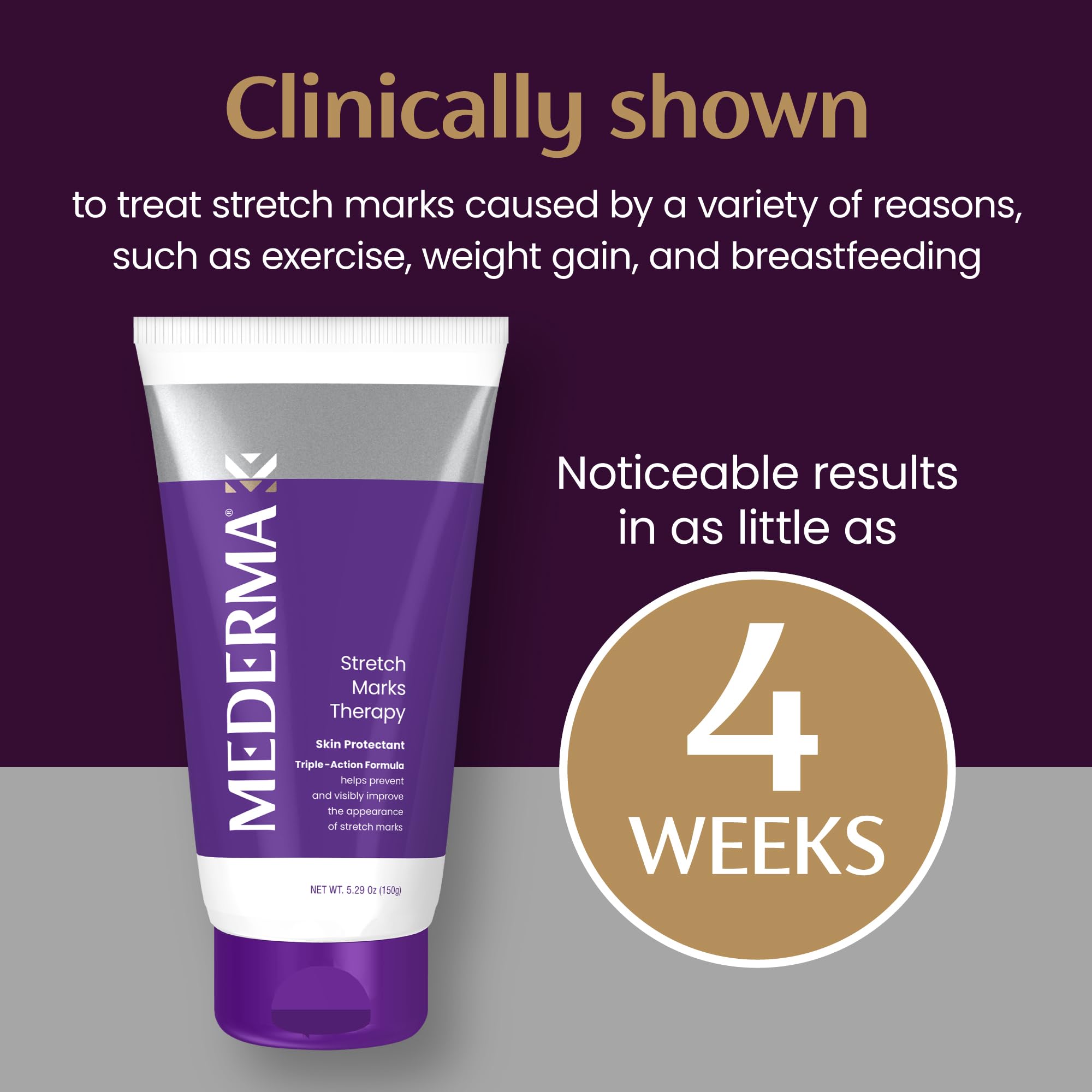 Packaging shot of Mederma Stretch Marks Therapy conveys brand reliability.