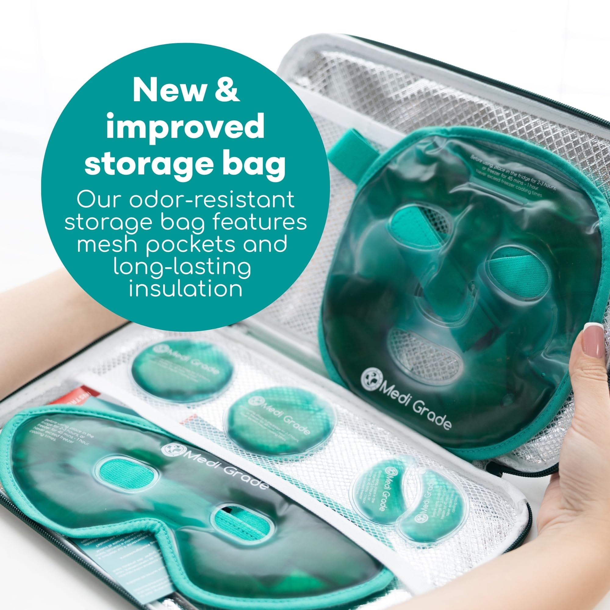 Medi Grade cool bag keeps the cooling masks ready for travel.
