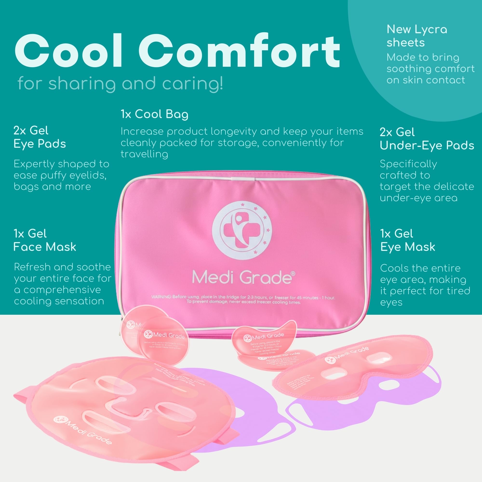 Medi Grade cooling eye pads in pink for soothing eye area after long days