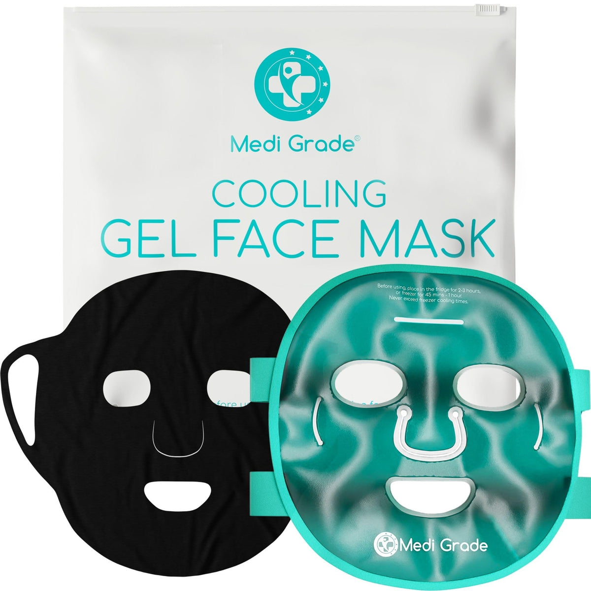 Medi Grade cooling gel mask with storage pouch ready for cooling relief