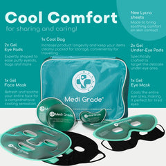 Medi Grade gel eye pads provide cool comfort to reduce under-eye puffiness.