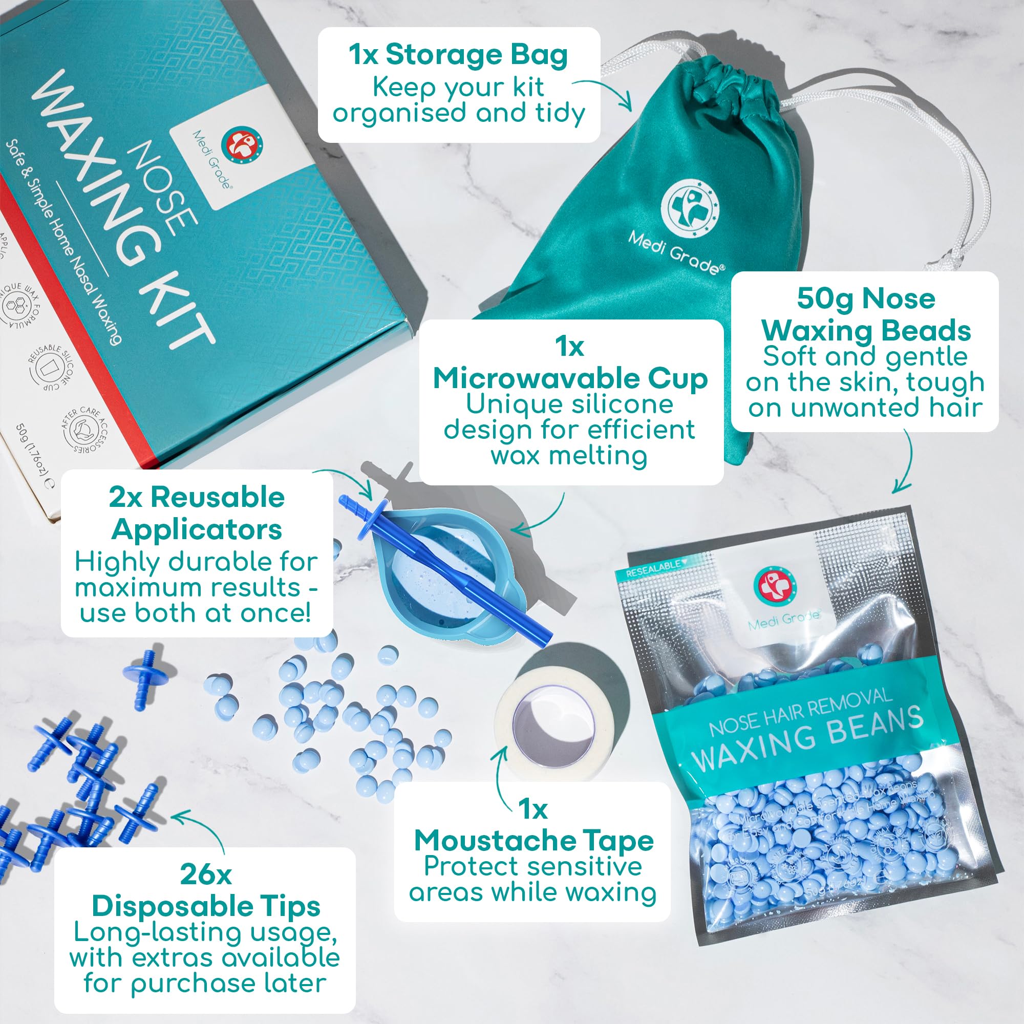 Medi Grade nose wax kit microwavable cup ready for quick warming.