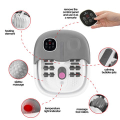 Medical King Foot Spa with 14 massage rollers targets arches and toes for relief.