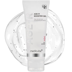 Medicube Age-R Booster Serum envase transparente, hidratación suave para la piel.