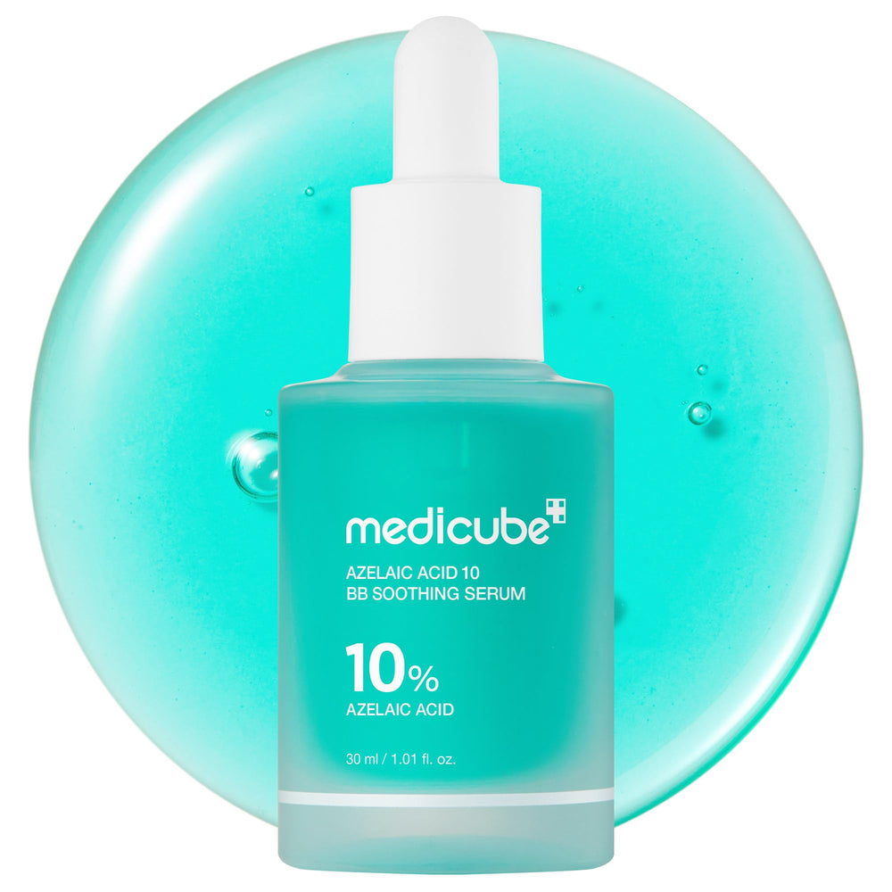 Medicube Azelaic Acid 10% Serum bottle highlights a pore-refining, clear-skin routine