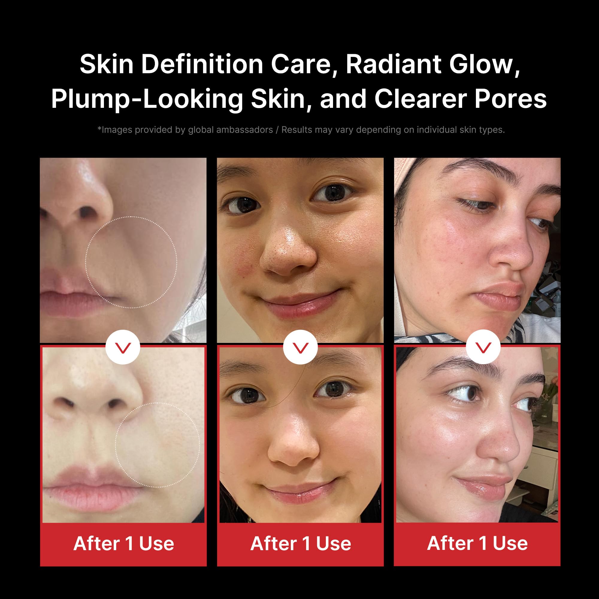 Medicube Booster Pro pore care glow shot highlights refined skin texture.