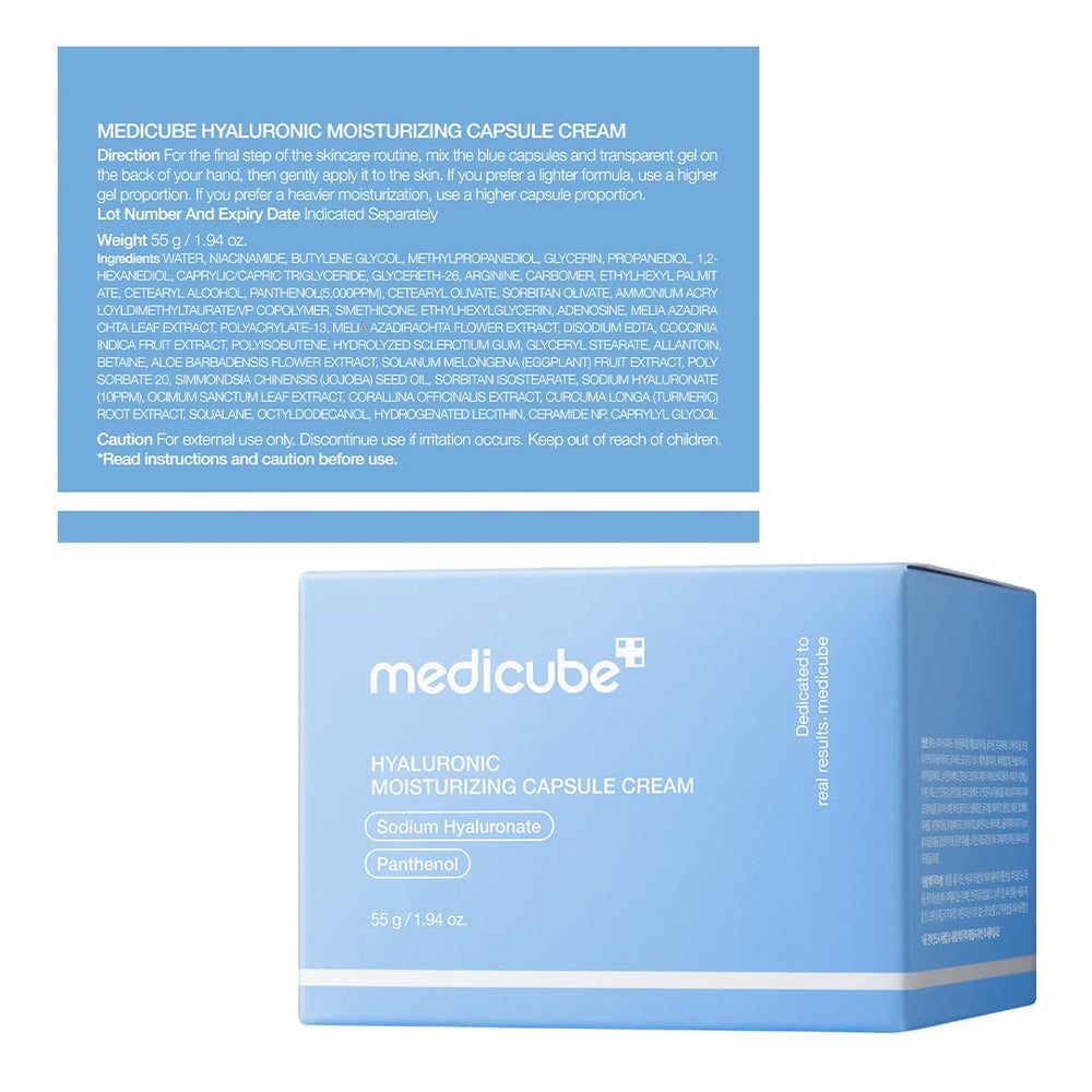 Medicube Capsule Cream creates a dewy, plumped texture for refined skin.
