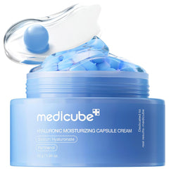 Medicube Capsule Cream with Hyaluronic Acid provides 120-hour hydration for plump skin.