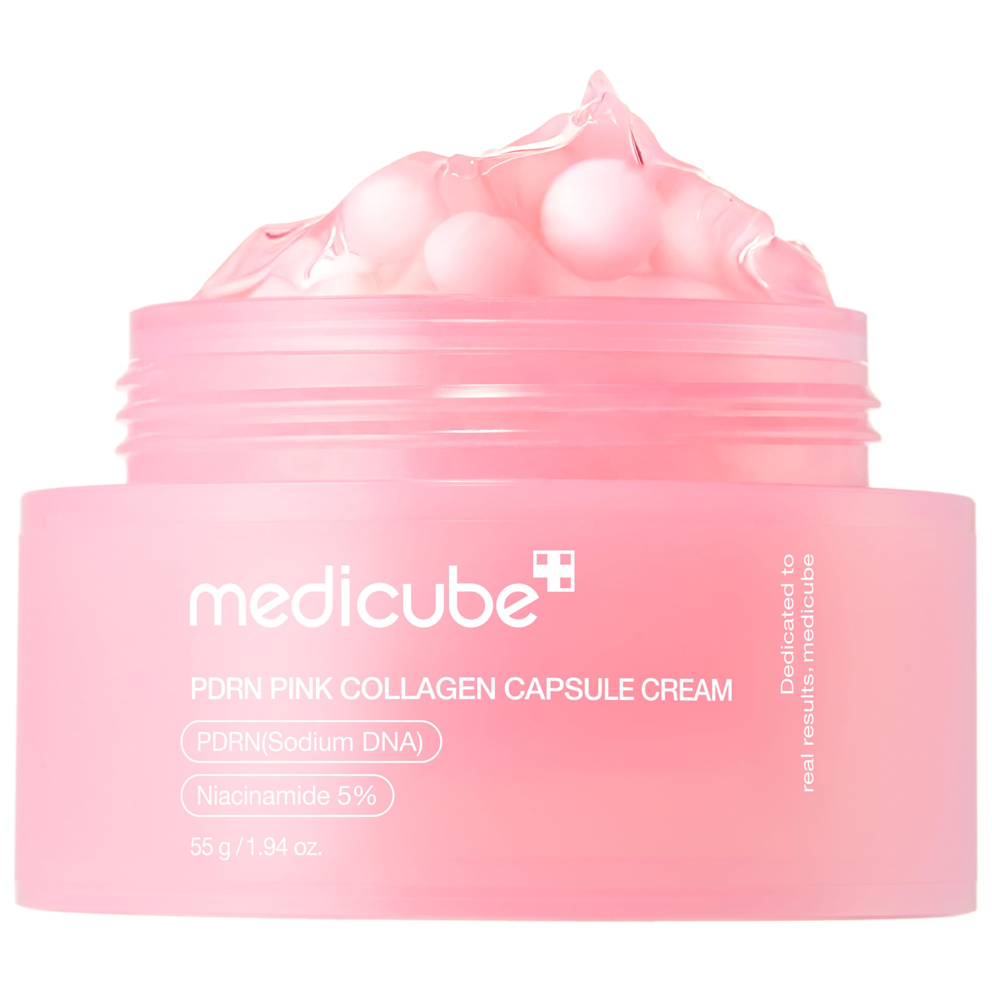 Medicube Capsule Cream with PDRN bottle shows encapsulated capsules for hydrated, even-toned skin.