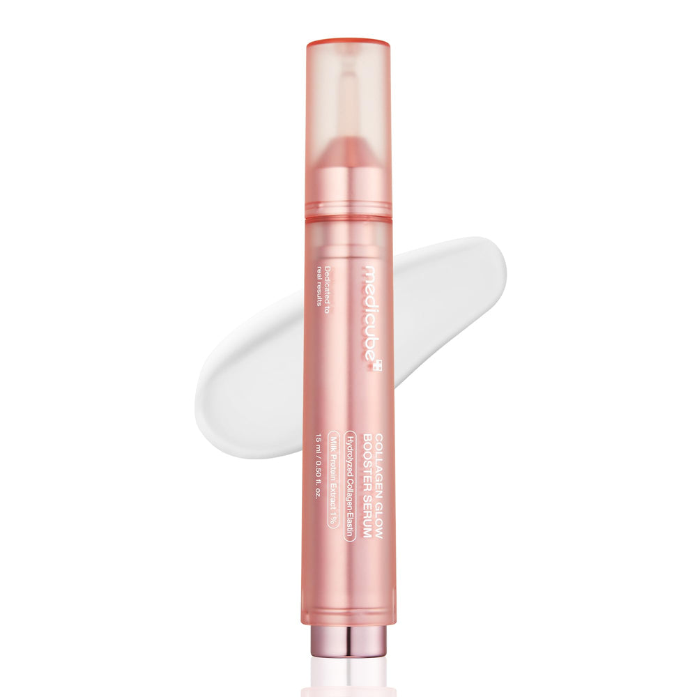 Medicube Collagen Glow Booster Milk Serum bottle closeup for instant hydration boost