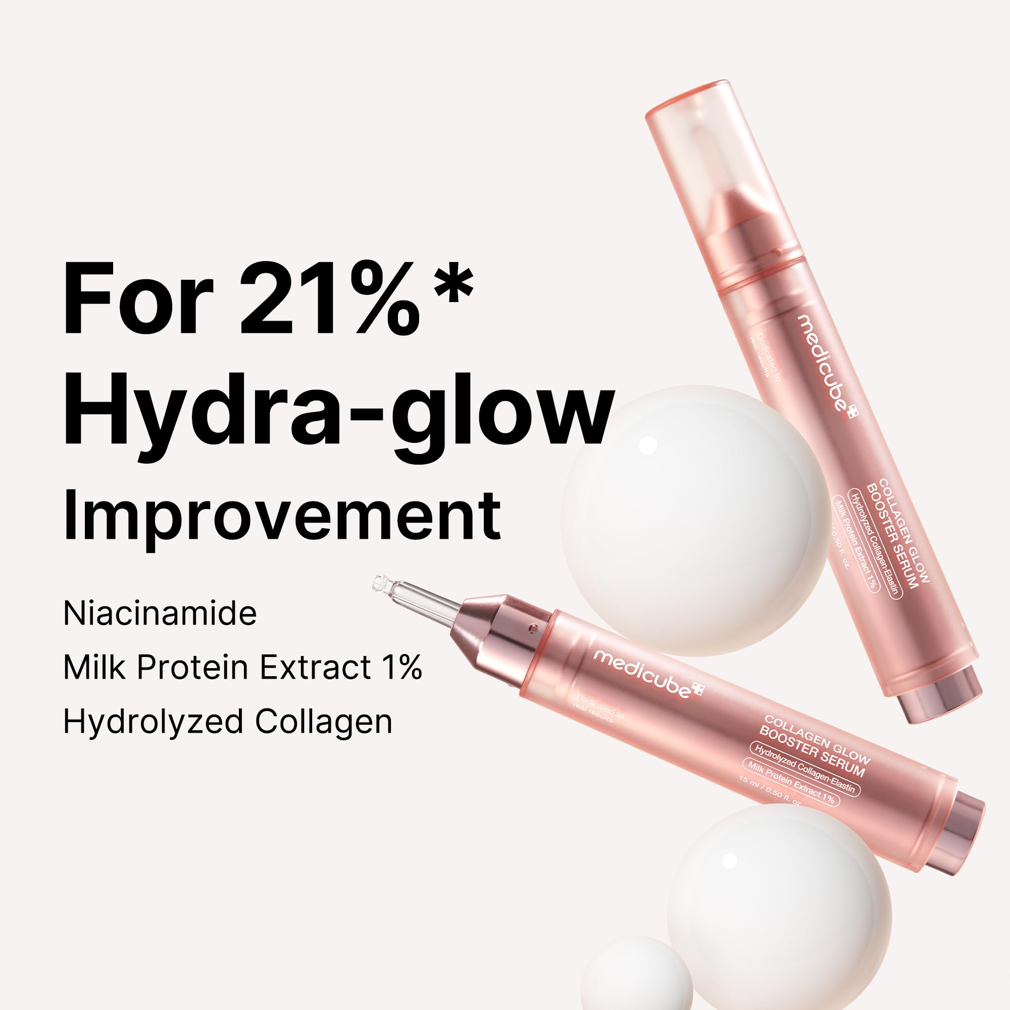Medicube Collagen Glow Booster Milk Serum texture closeup highlights creamy cushiony feel on skin