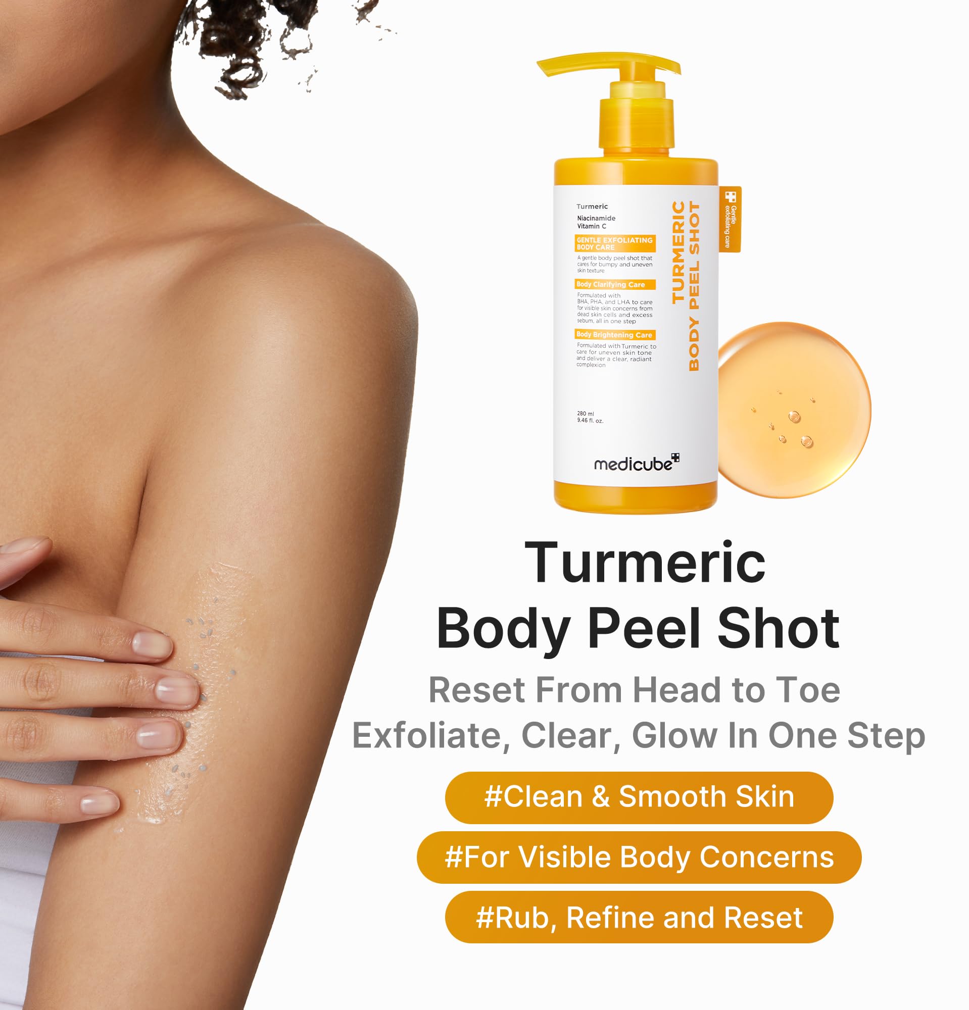 Medicube exfoliante corporal con cúrcuma: textura ligera para aplicación rápida
