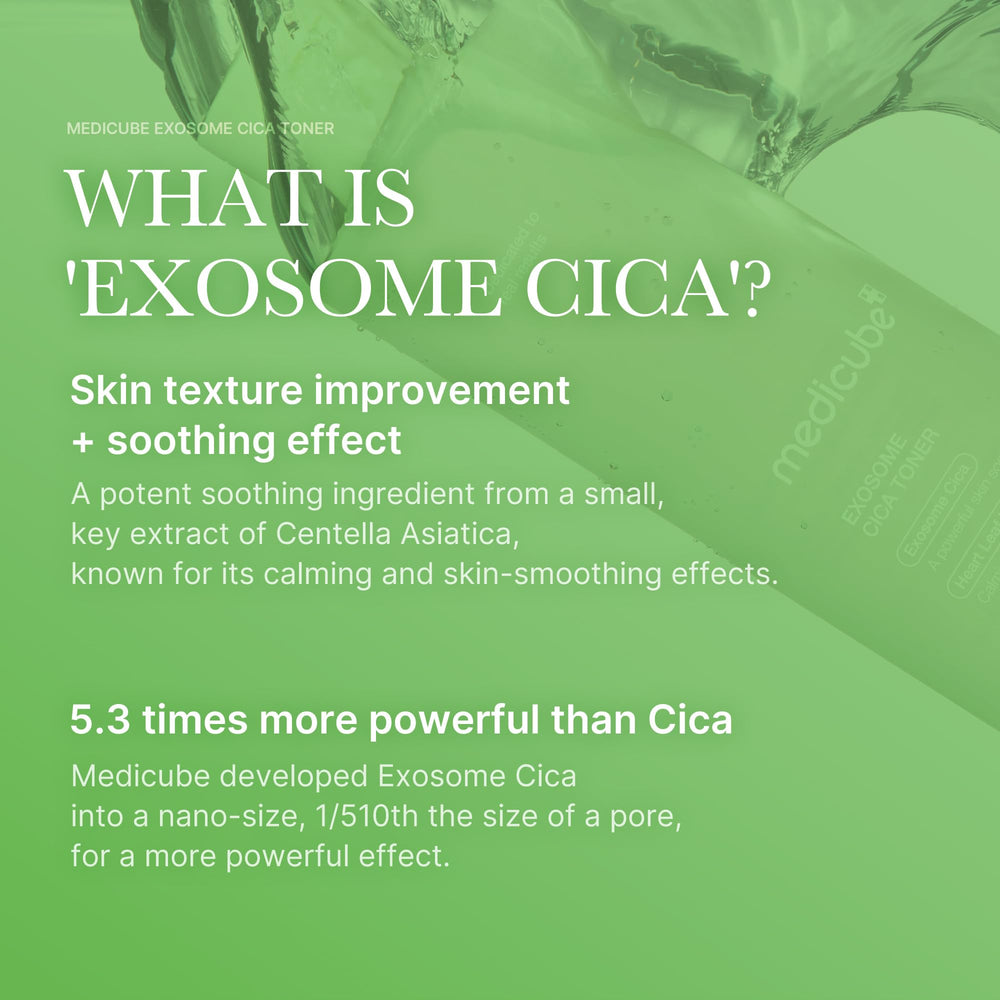 Medicube Exosome CICA Toner ingredientes clave iluminando la textura de la piel