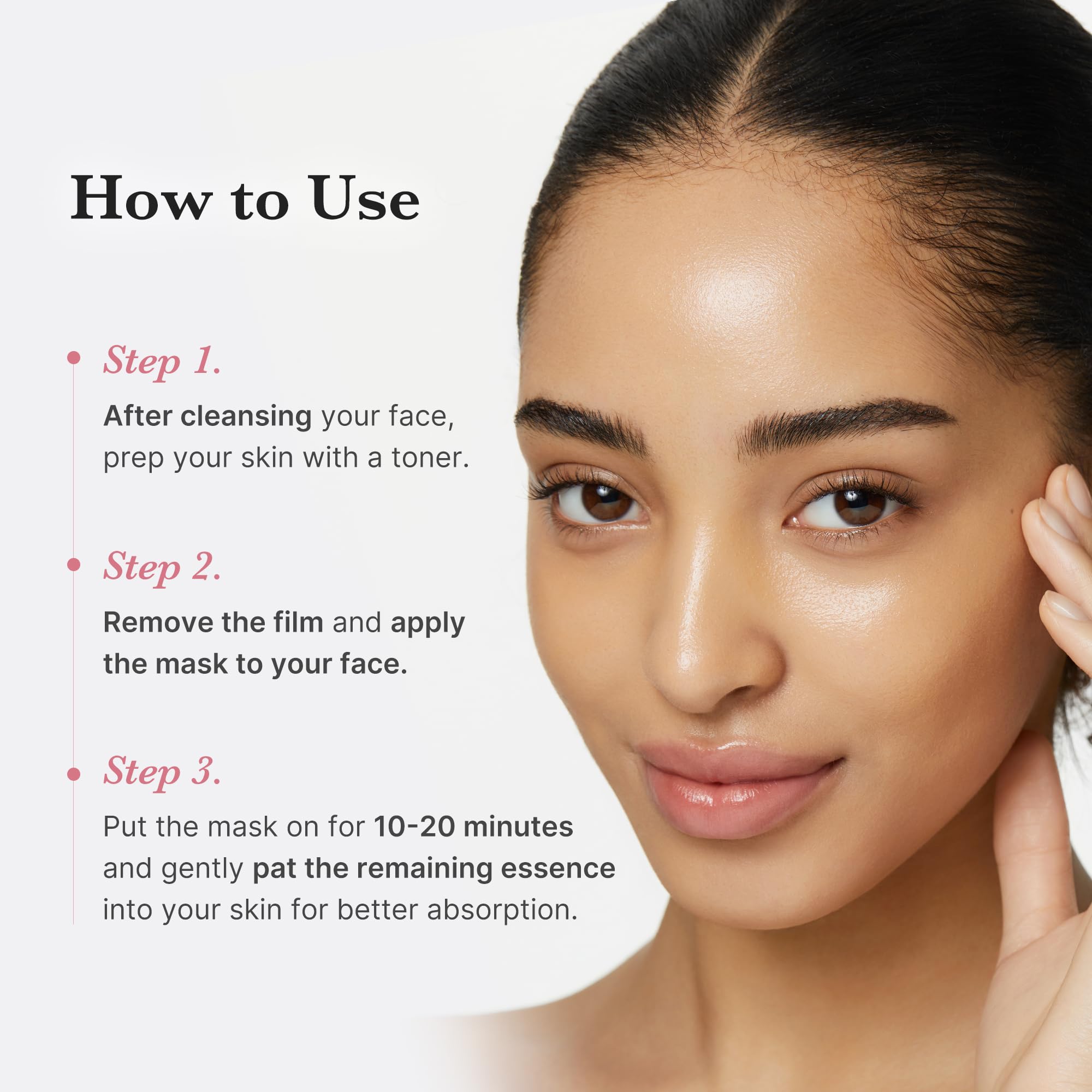 Visual of glass skin hydration effect after using Medicube mask