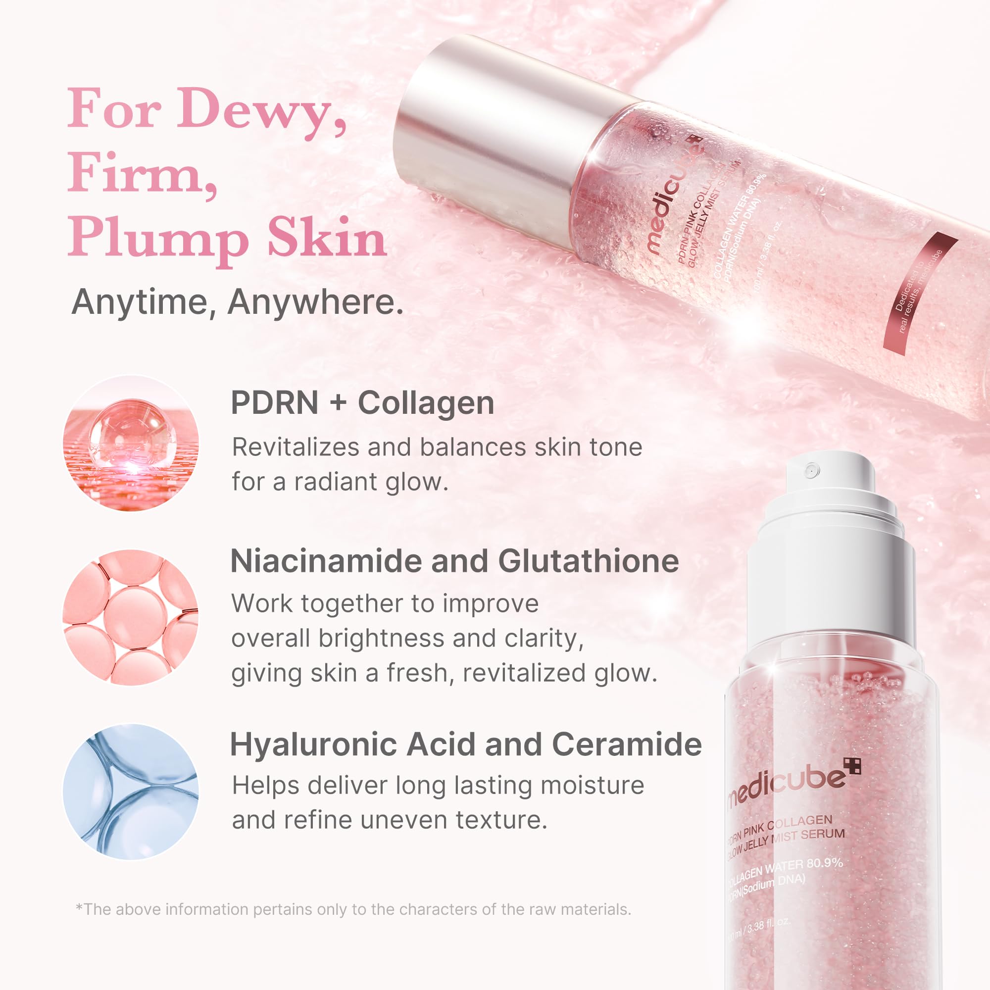 Medicube Jelly Mist Serum spray action delivering a fine glow mist on skin.