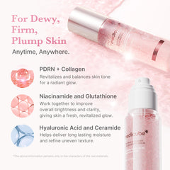 Medicube Jelly Mist Serum spray action delivering a fine glow mist on skin.