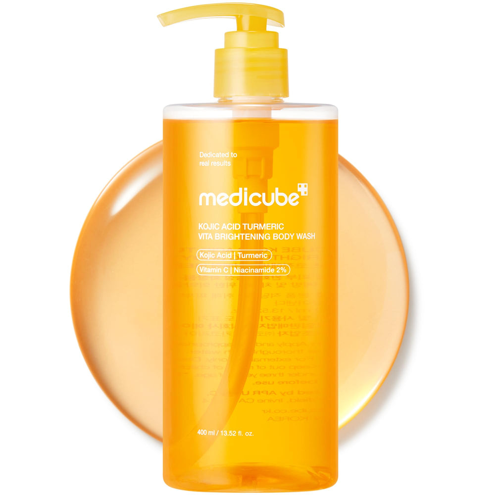 Medicube Kojic Acid Turmeric Body Wash bottle front for a stylish daily brightening routine.