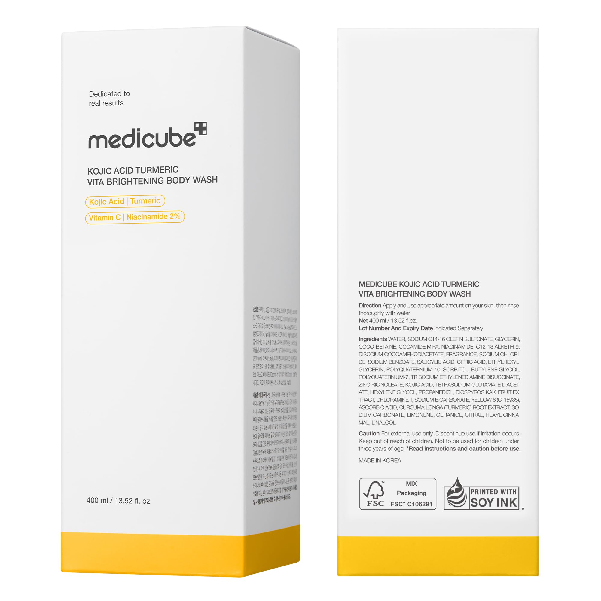 Medicube Kojic Acid Turmeric Body Wash daily-use bottle for even-toned skin.