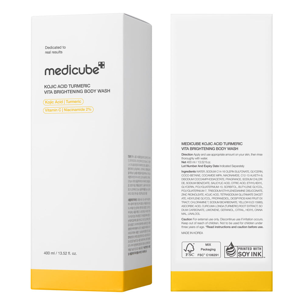 Medicube Kojic Acid Turmeric Body Wash daily-use bottle for even-toned skin.