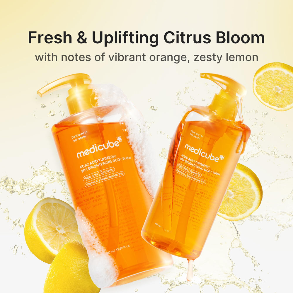 Medicube Kojic Acid Turmeric Body Wash texture soft skin after shower.