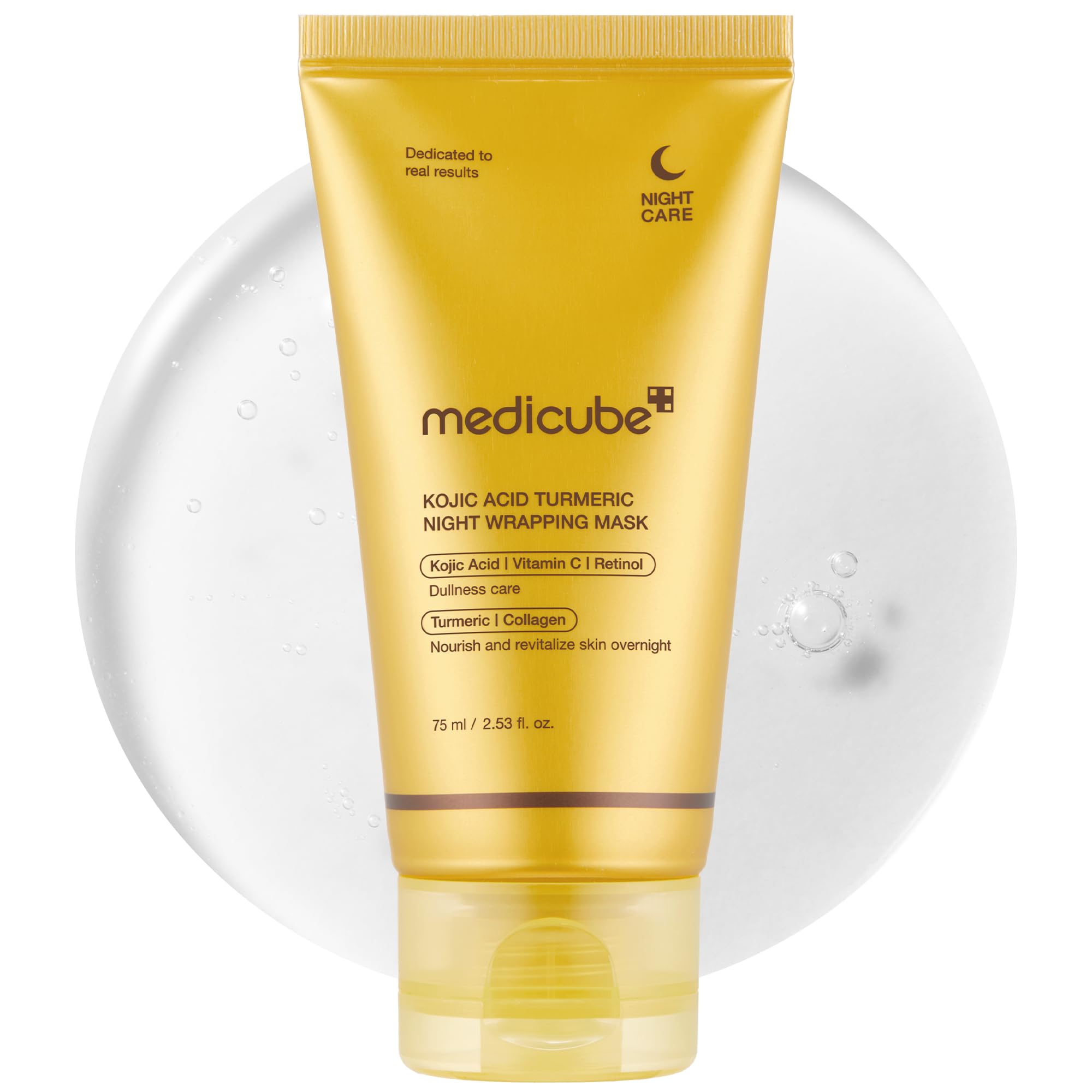 Medicube Kojic Acid Turmeric Overnight Wrapping Mask packaging closeup highlighting glow
