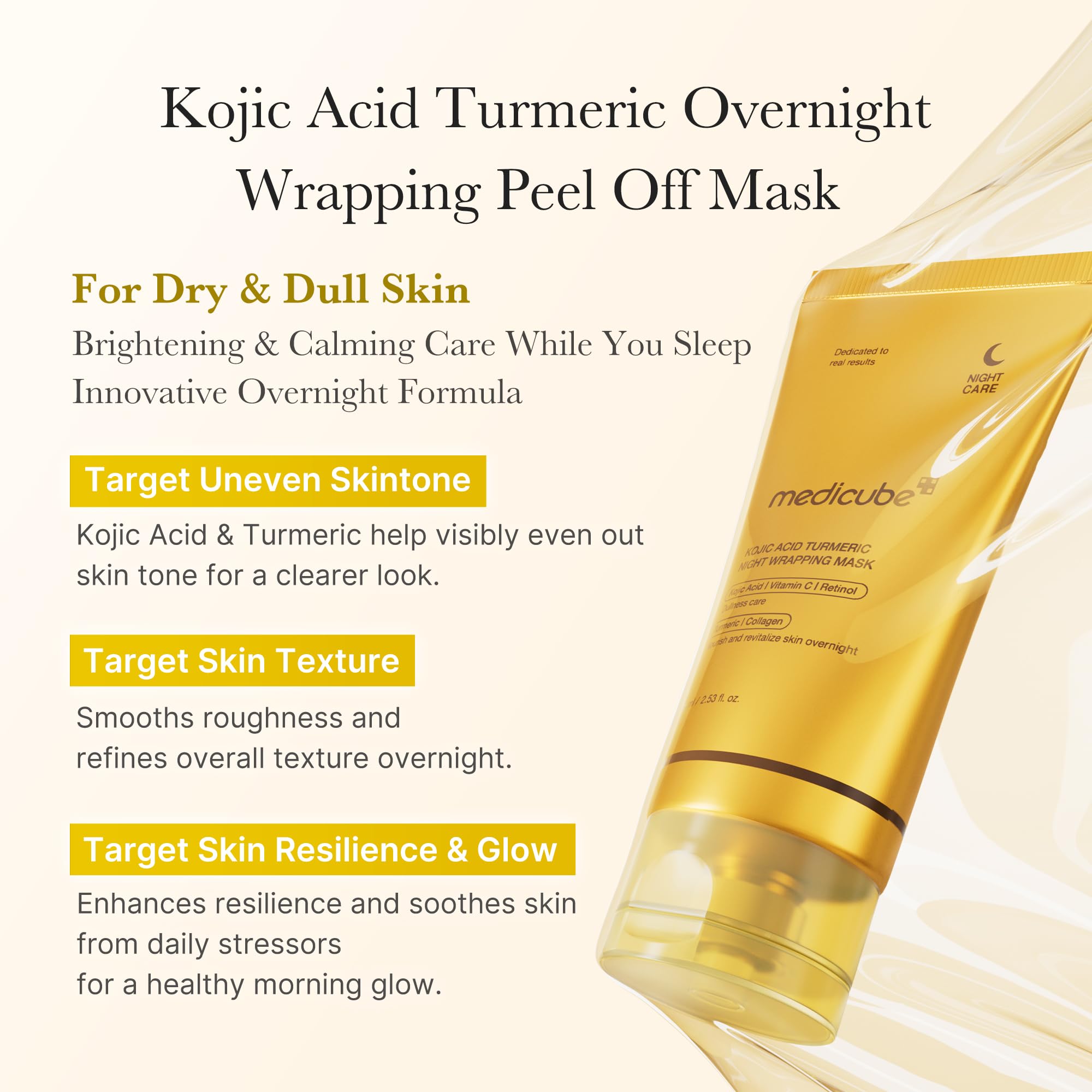 Medicube Kojic Acid Turmeric Overnight Wrapping Mask being spread to show even texture prep