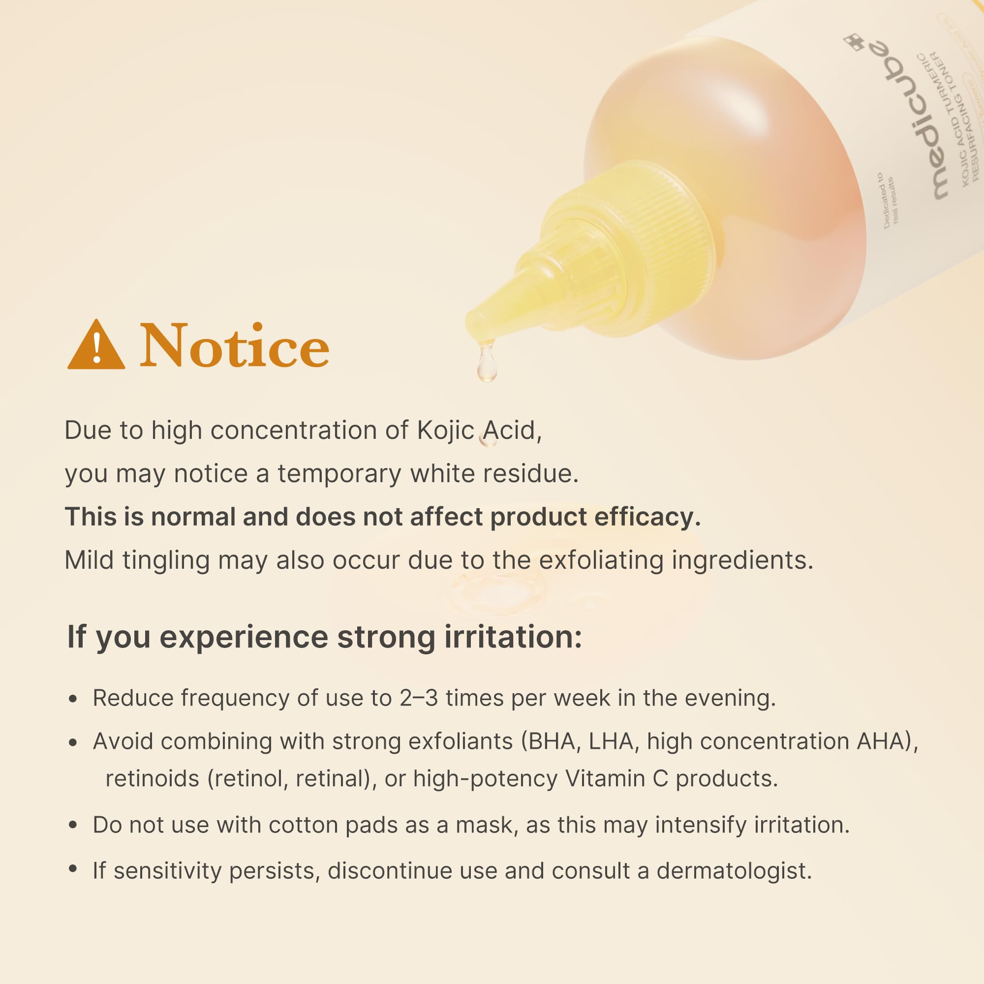 Medicube Kojic Acid Turmeric Toner applied to body areas for smoother texture.