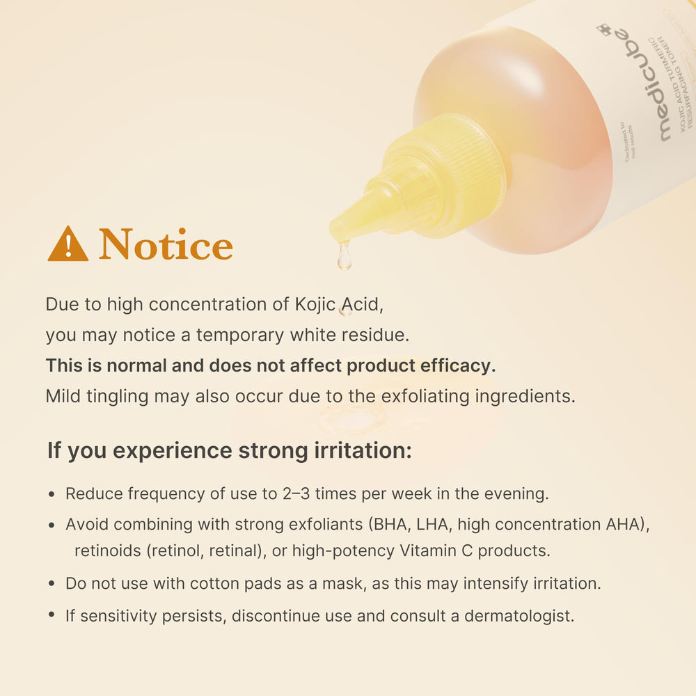 Medicube Kojic Acid Turmeric Toner applied to body areas for smoother texture.