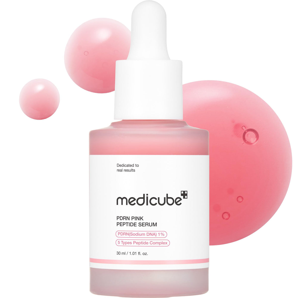Medicube PDRN Pink Peptide Serum bottle highlighting hydration and glow.