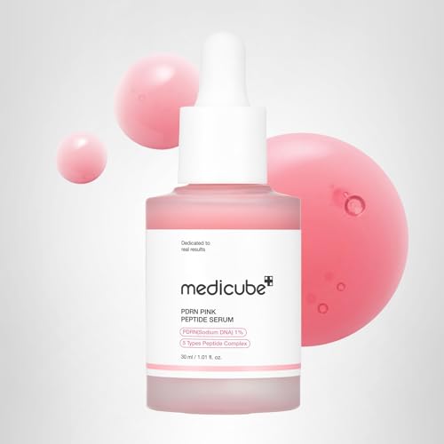Medicube PDRN Pink Peptide Serum with packaging for premium skincare routine.