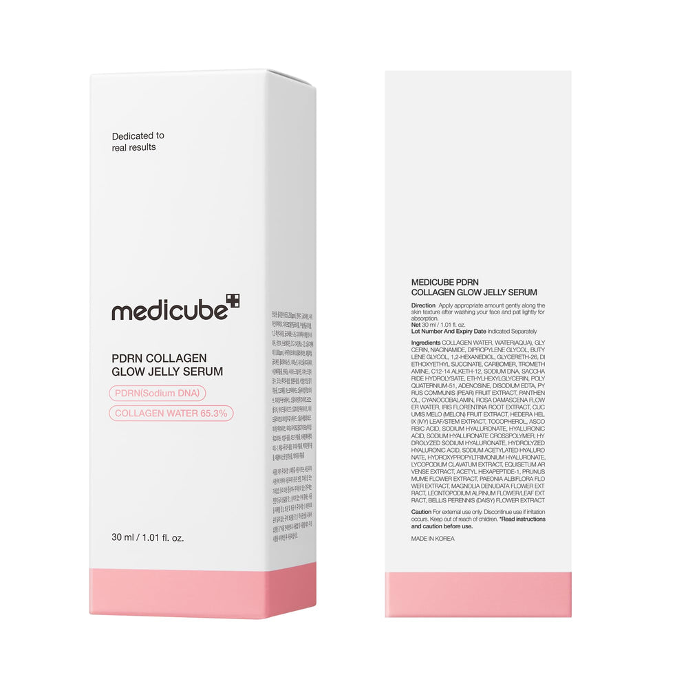 Medicube PDRN rosa suero aporta acabado luminoso al rostro al aplicarlo.