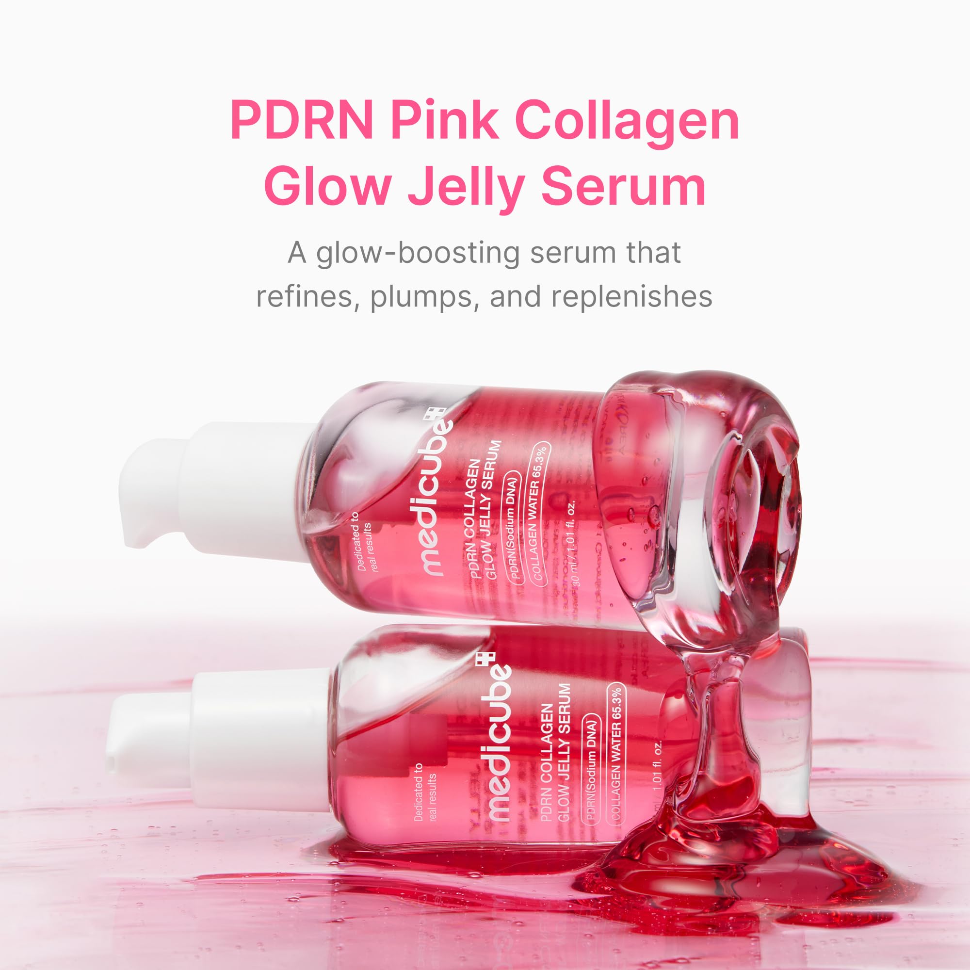 Medicube PDRN rosa suero gel rosado muestra textura ligera que se funde al instante.