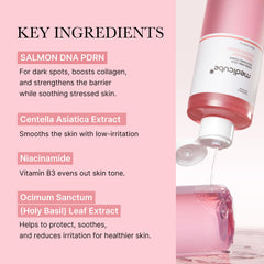Texture swirl close-up highlights a watery, pink-toned toner ideal for hydration.