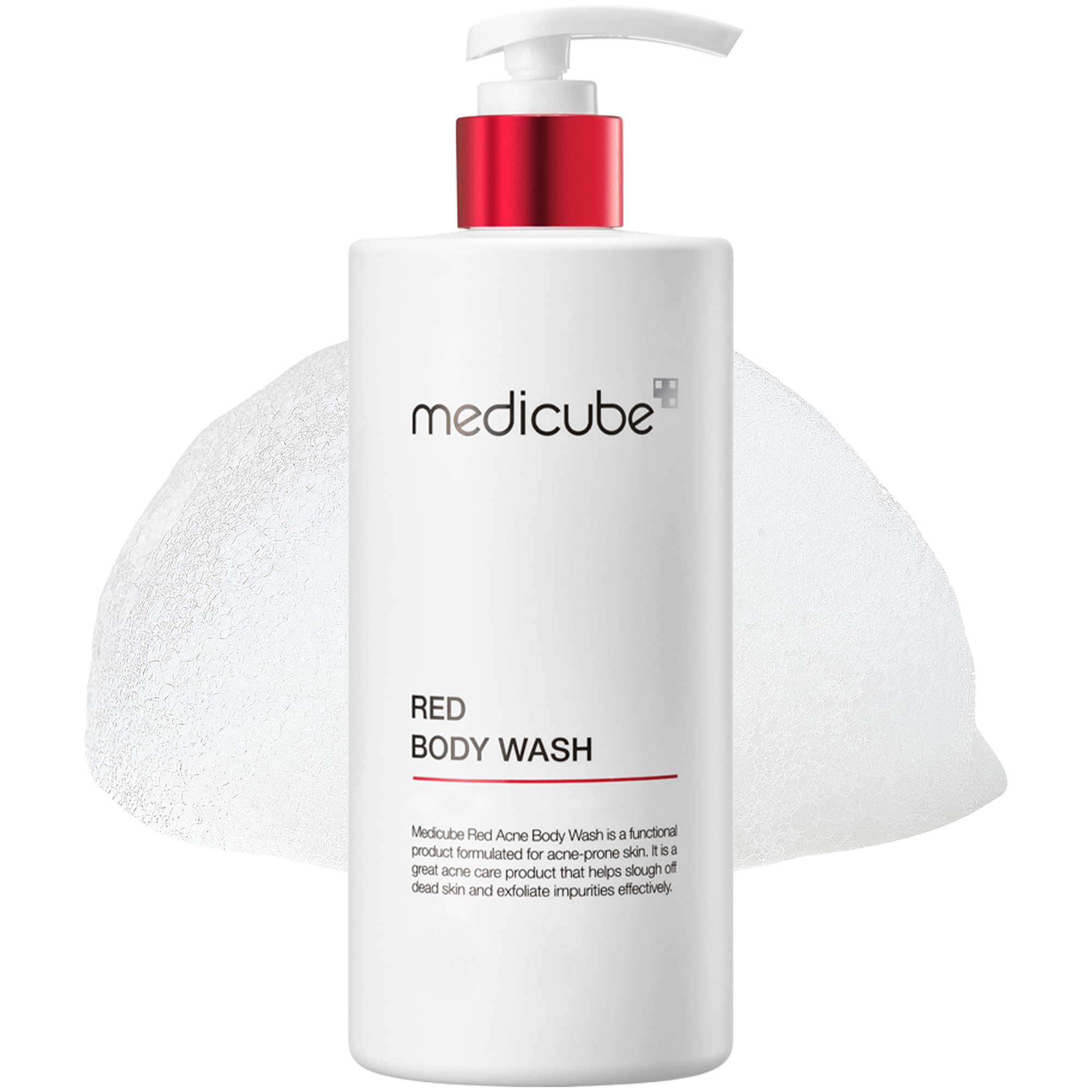 Medicube Red Body Wash: botella frontal, limpieza suave para piel propensa al acné.