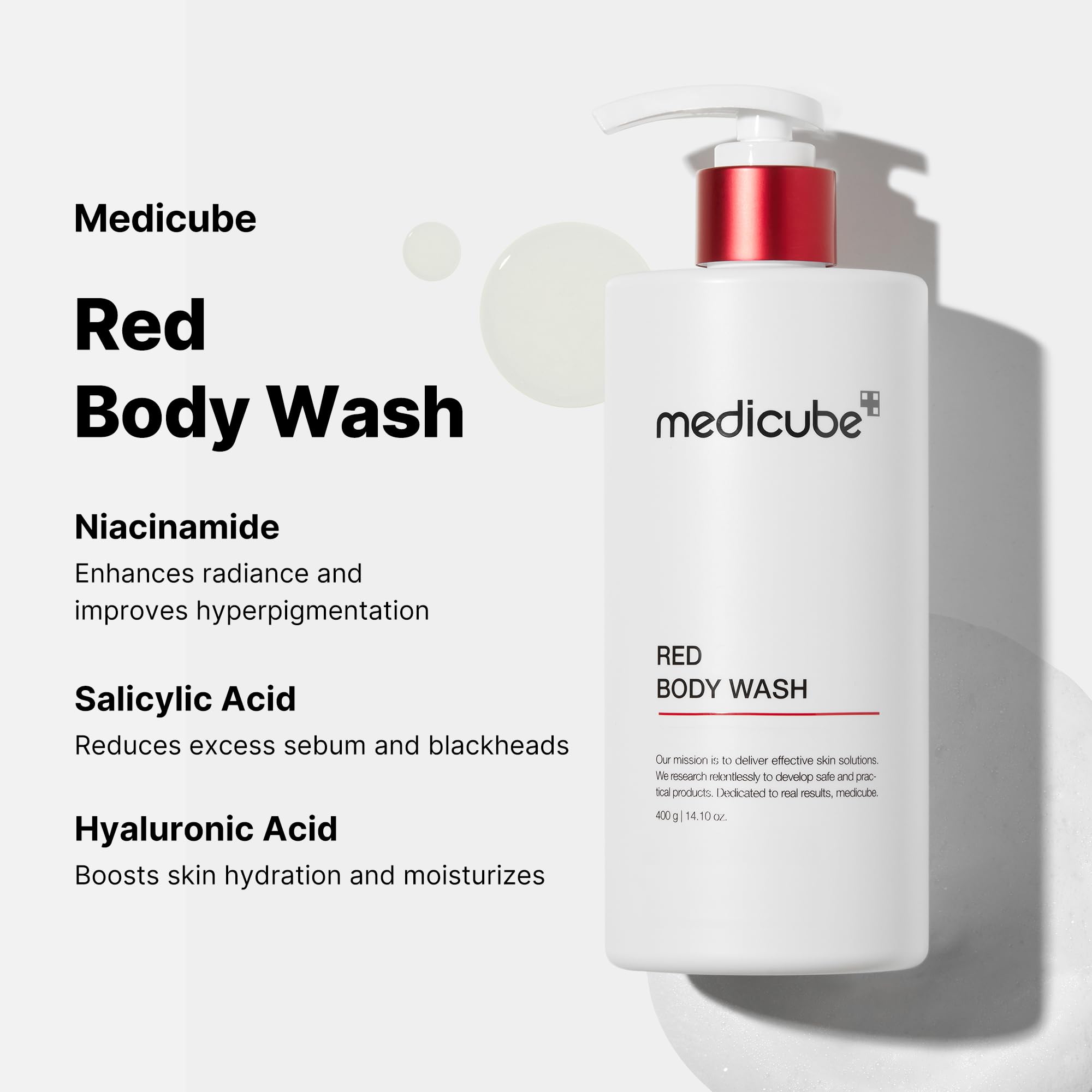 Medicube Red Body Wash: textura hidratante con agua para piel sensible.