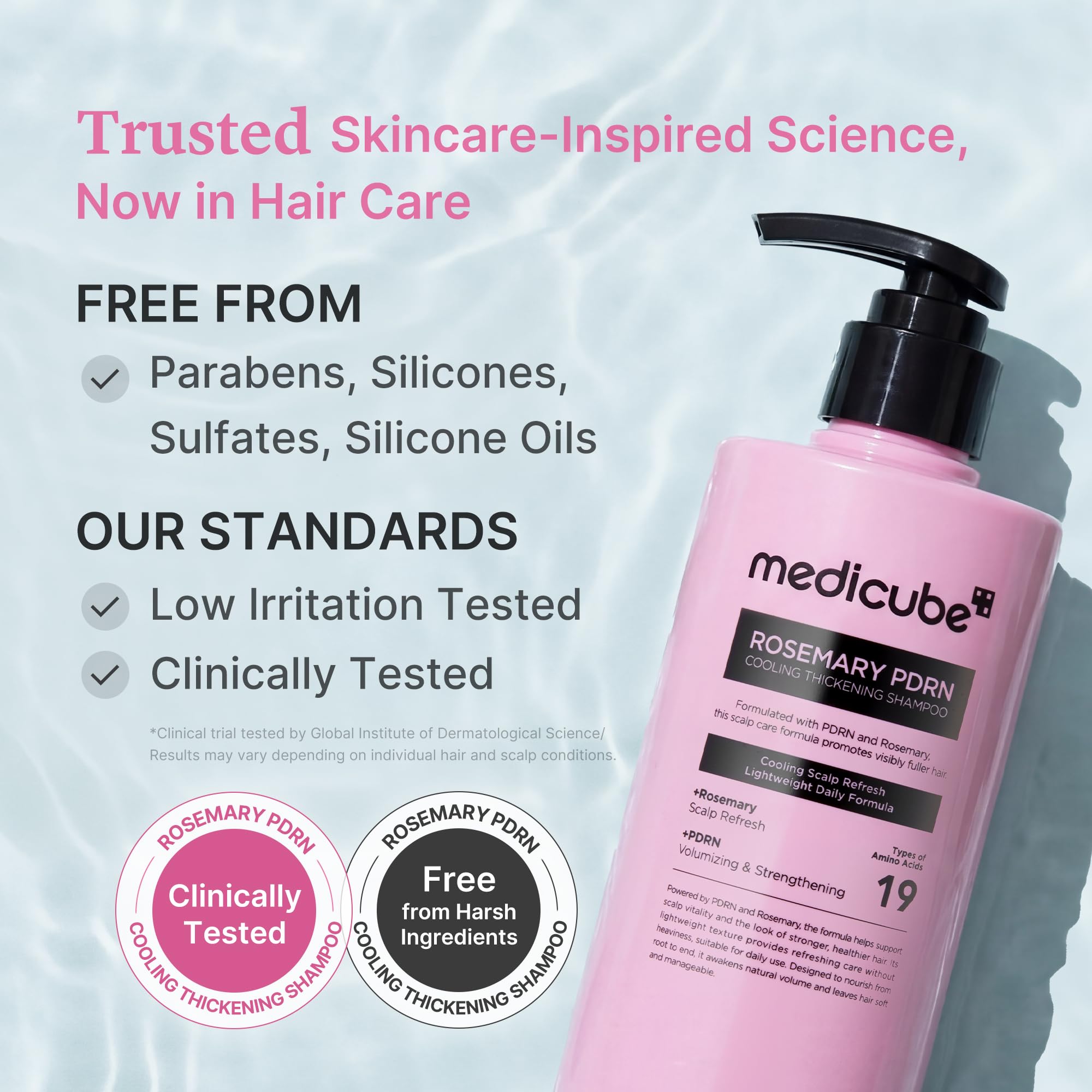 Medicube Rosemary PDRN Clarifying Shampoo texture view hints lightweight formula for all hair types
