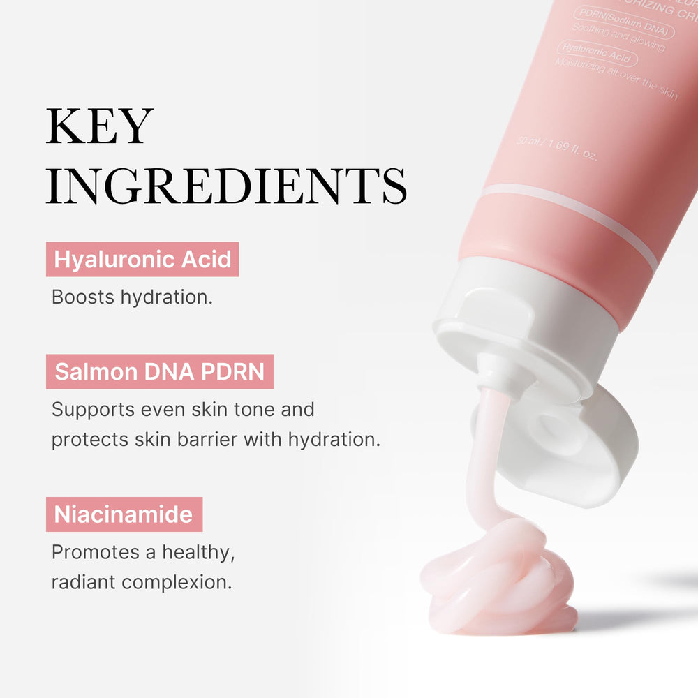 Medicube Salmon DNA PDRN crema aporta un brillo luminoso y suave al rostro.