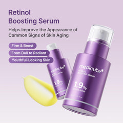 medicube sérum potenciador de retinol, gotero mostrando dosis controlada para uso nocturno seguro