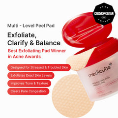 Medicube Toner Pads red succinic acid pad close-up showing exfoliation texture