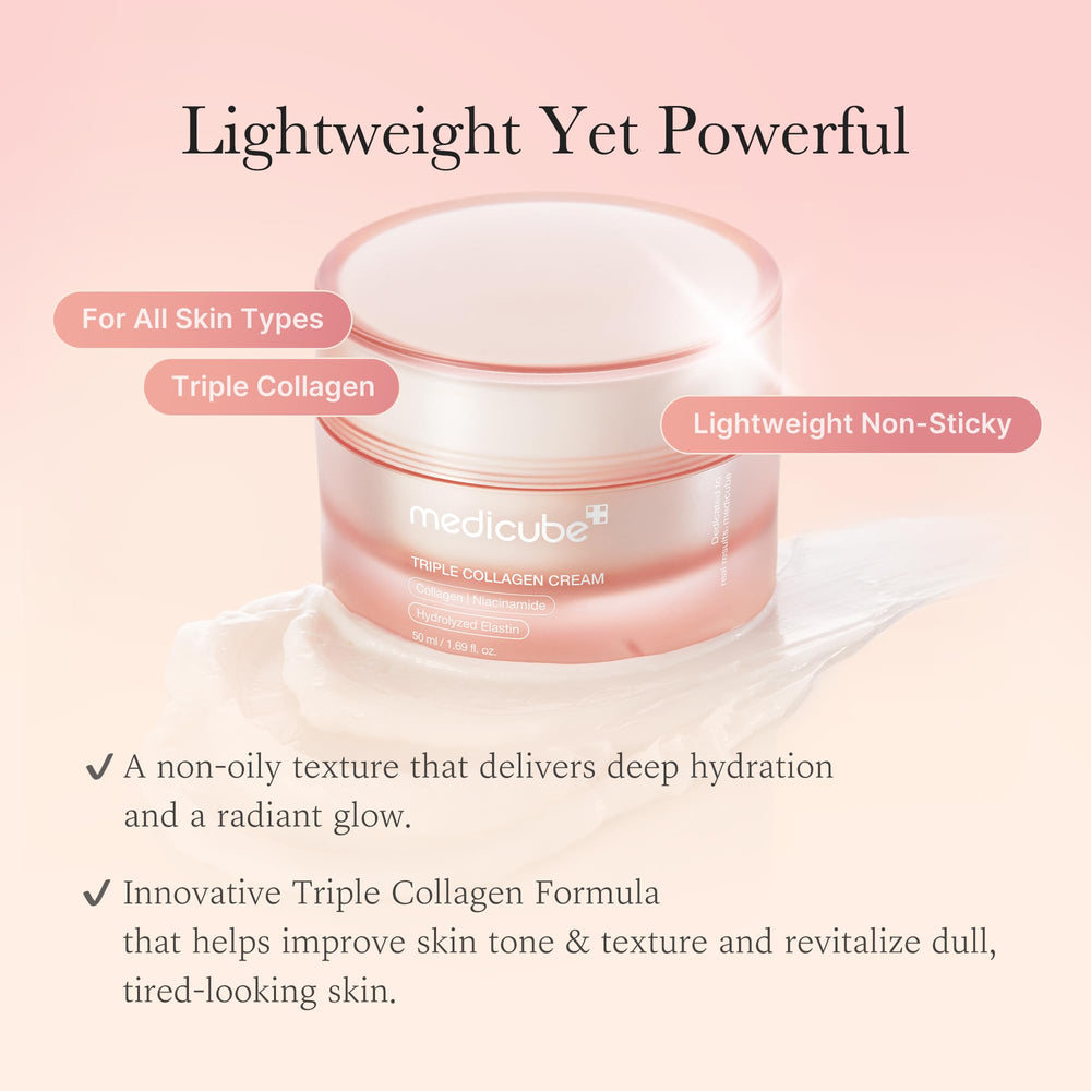 Medicube Triple Collagen Cream application spread on hand demonstrates quick absorption