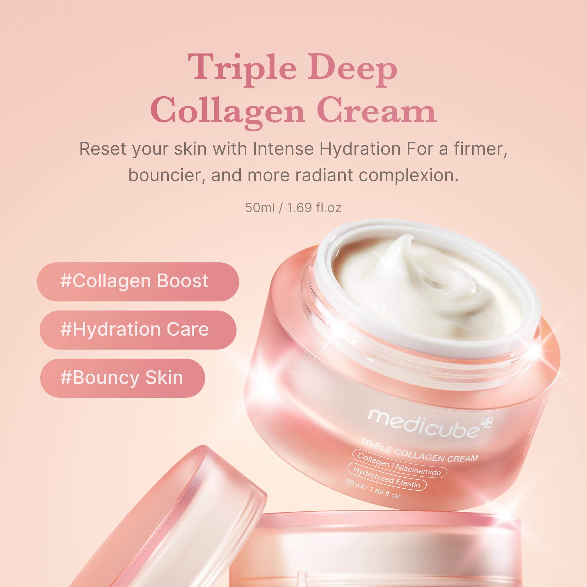 Medicube Triple Collagen Cream jar closeup highlighting rich texture