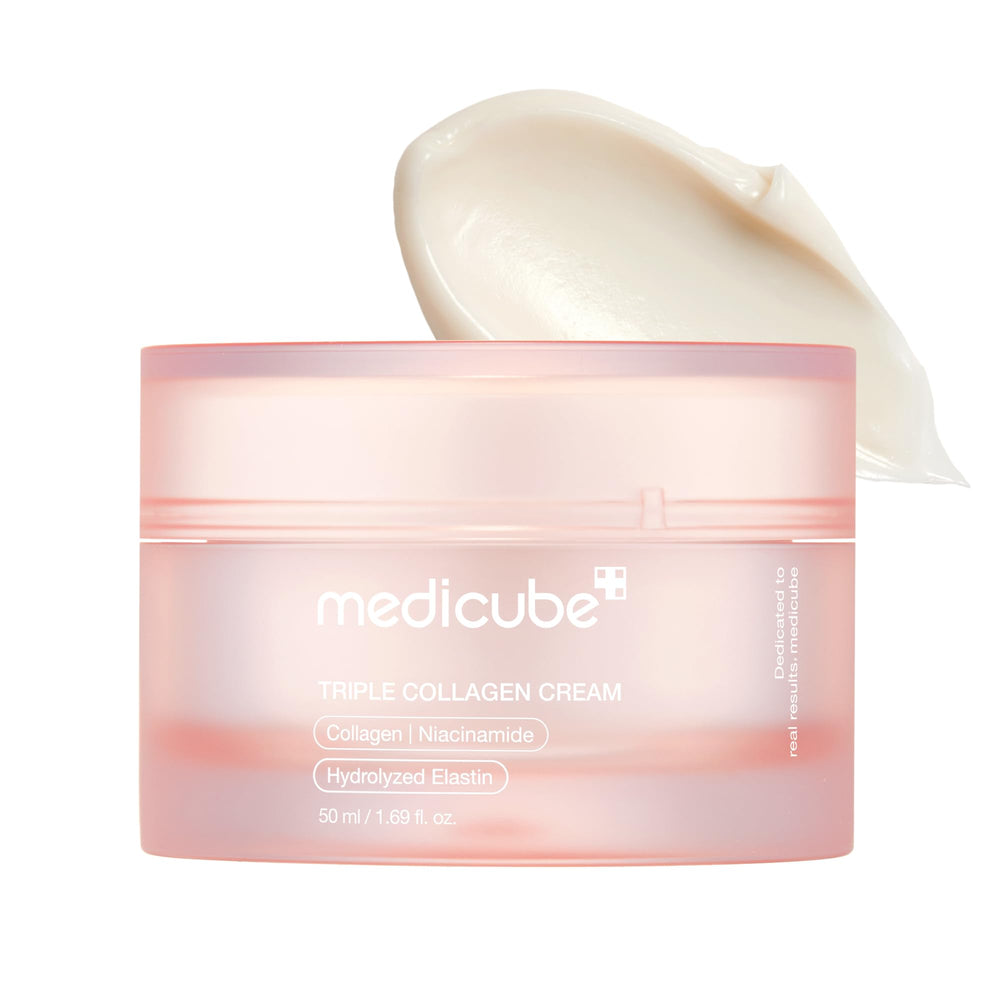 Medicube Triple Collagen Cream tub front showing premium hydration for daily care