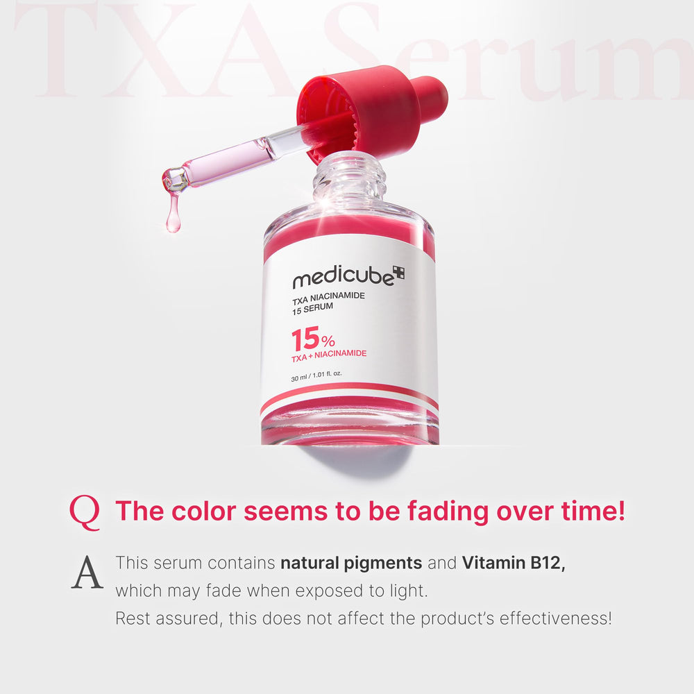 Medicube TXA+Niacinamida 15% Suero Iluminador; brillo perceptible tras una aplicación.