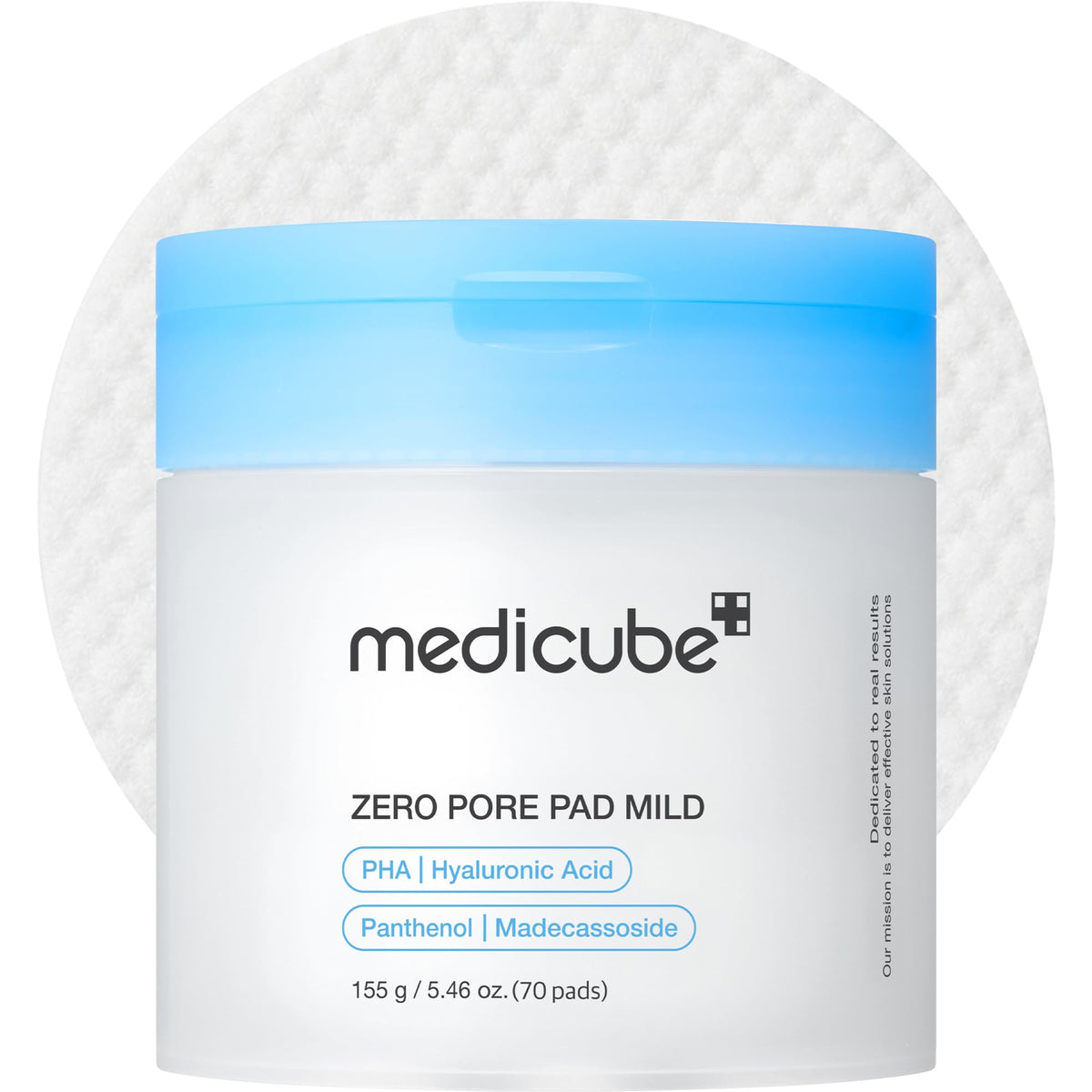 Medicube Zero Pore Pad Mild 2.0 embossed side for gentle exfoliation and pore refinement.