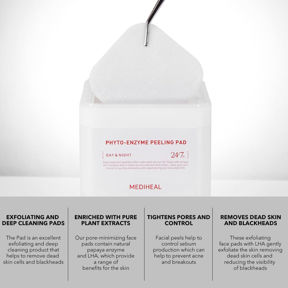 Mediheal almohadillas enzimas fito, aplicación suave sobre la piel para limpieza y refresco.