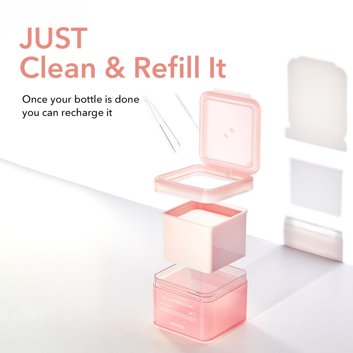 Mediheal Collagen Ampoule Pad ingredients like collagen hint at improved texture.